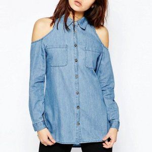 FOREVER 21 COLD SHOULDER + STUDDED COLLAR SHIRT